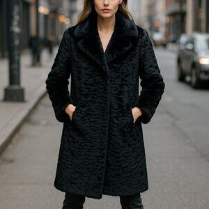 Kate Spade New York Faux Fur Coat Women’s M Elegant Textured Plush Winter Jacket